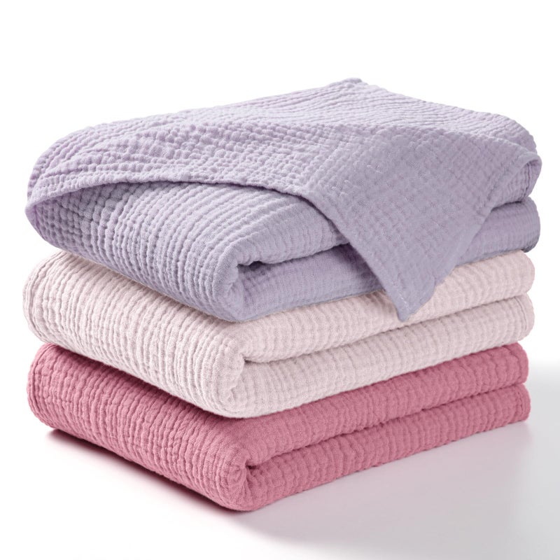 Lulu moon lulumoon Muslin Swaddle Blanket Baby - Cotton Swaddling Blanket Soft Baby Receiving Blankets Neutral 3Pack(Pink+Purple) - Image 1